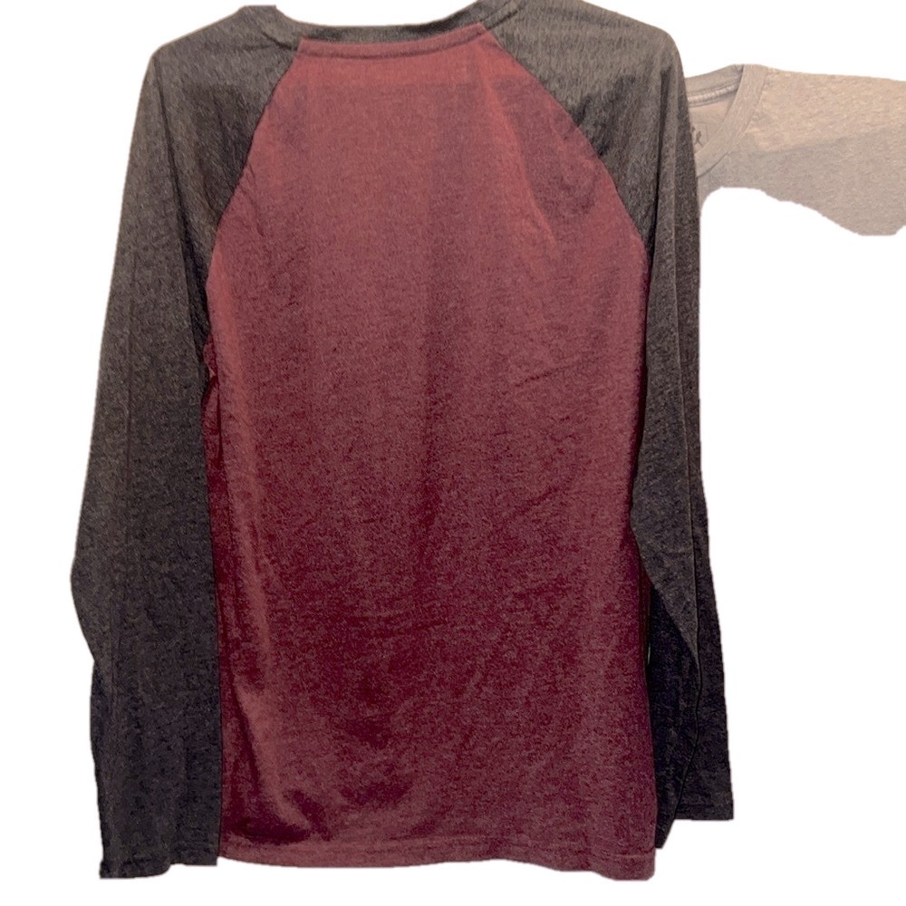 Hurley Long-sleeve Tee, SZ L, PTP 24”, Length 27”, Grey/Maroon, - Picture 3 of 4